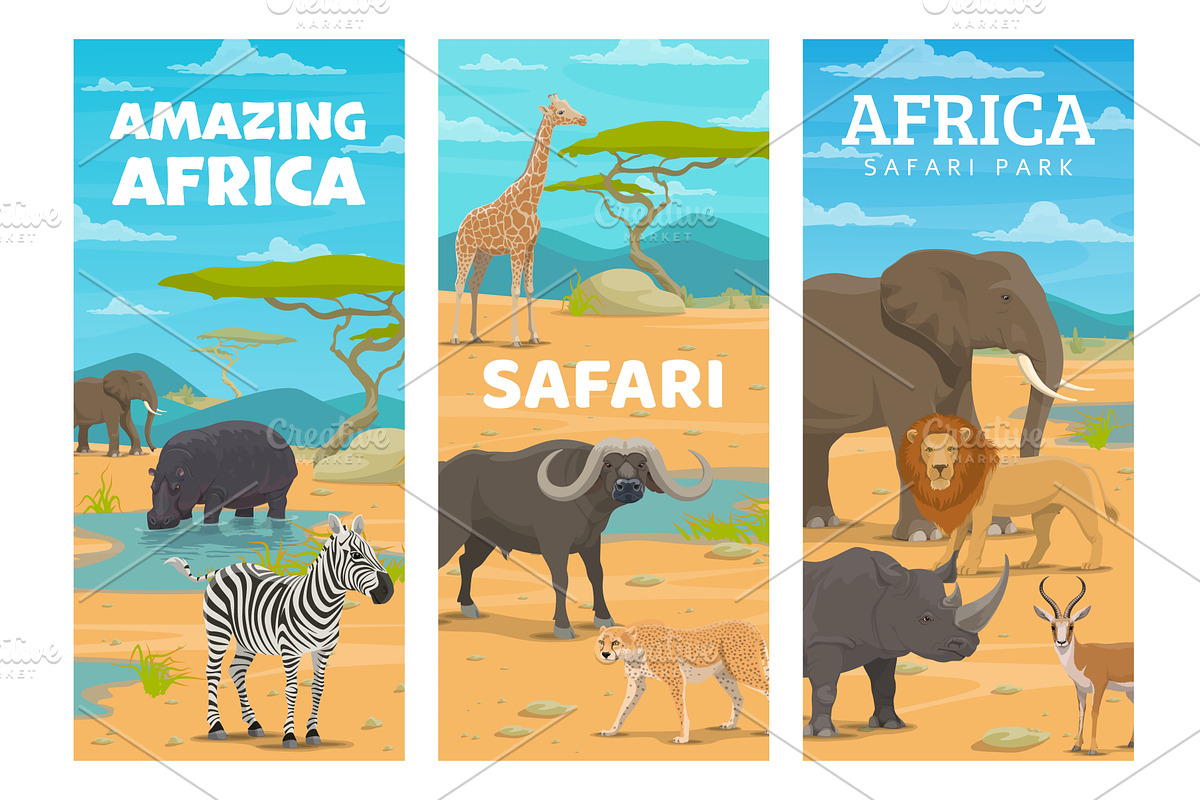 Safari hunting, African animals, an Illustration by Vector Tradition
