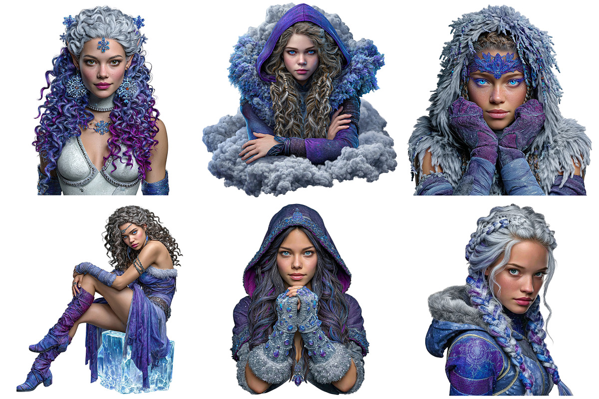 Fantasy Winter Girls Clipart Bundle, an Illustration by Craft Nest (Photo 3 of 11)