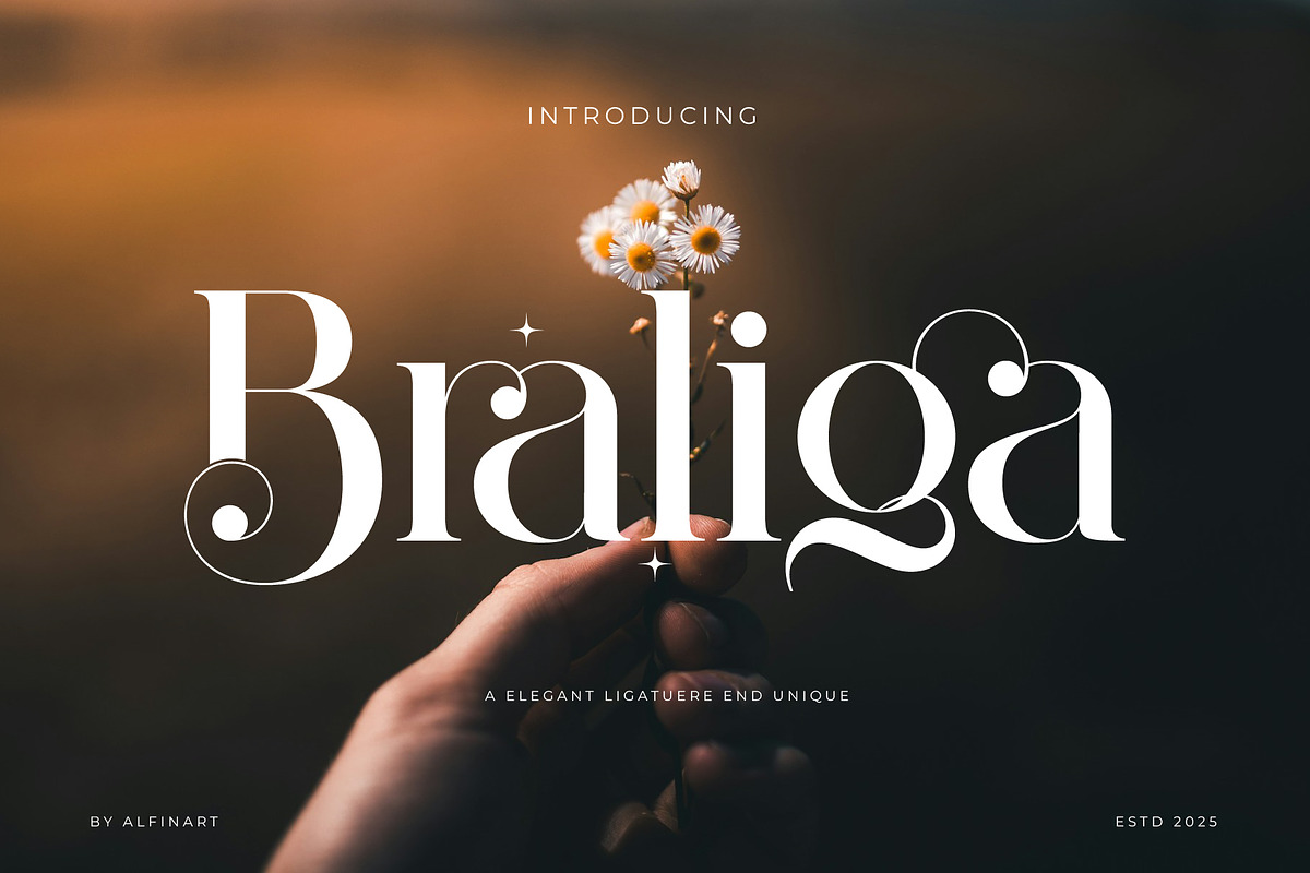 Braliga Elegant Ligature Serif, a Serif Font by Alfinart (Photo 1 of 11)