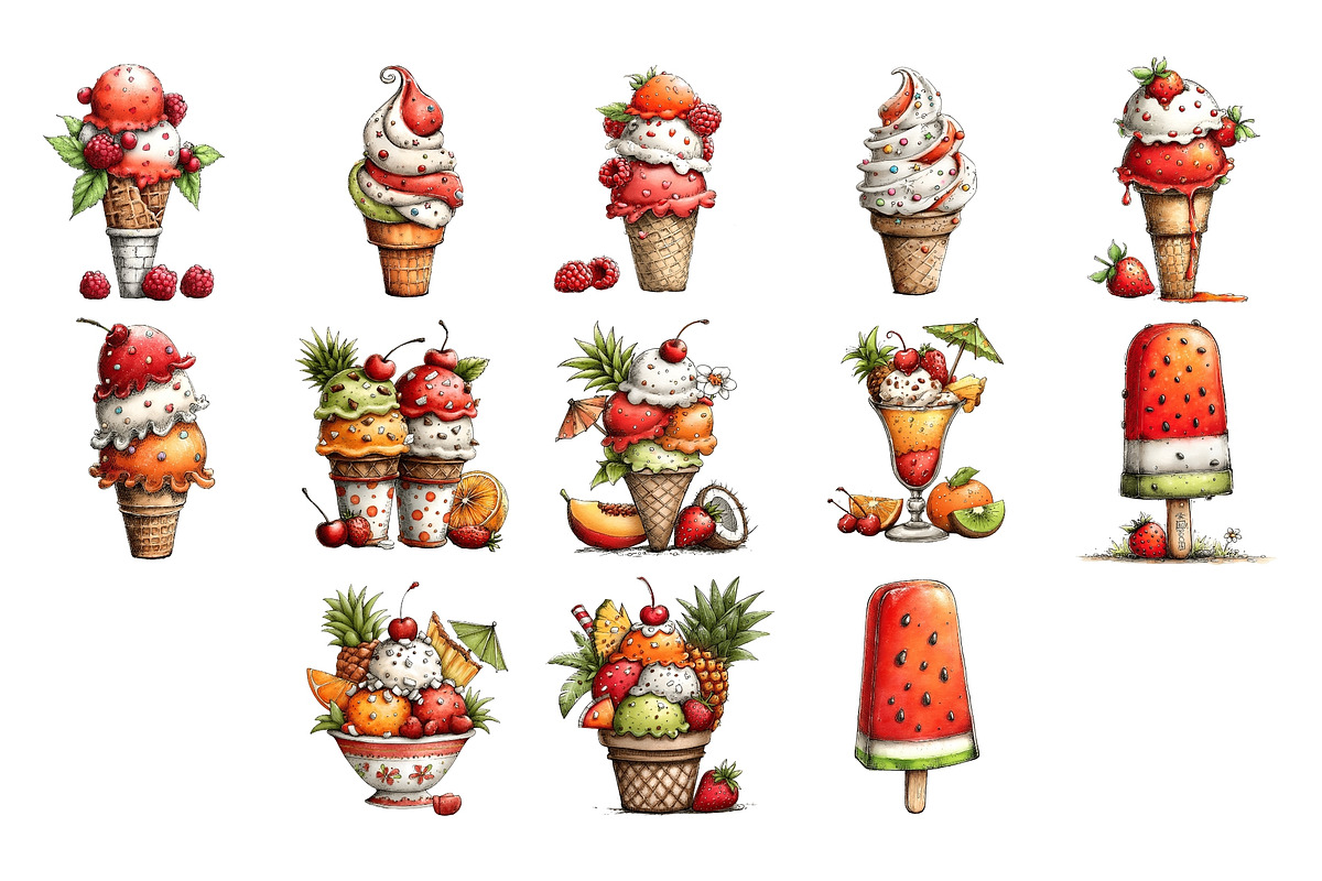 Ice Cream Watercolor Clipart PNG, a Food Illustration by Nicolle's Colorful Art (Photo 6 of 6)
