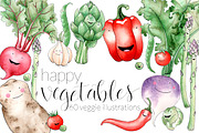 Happy Watercolor Vegetables, a Food Illustration by AmberLenaEngle (Thumbnail 1 of 5)
