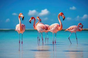 Flamingo in the blue water of the la, a Photo by Iftikhar Alam