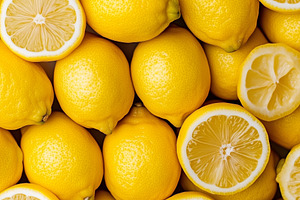 Whole and halved lemons background., a Food & Drink Photo by MistyDay