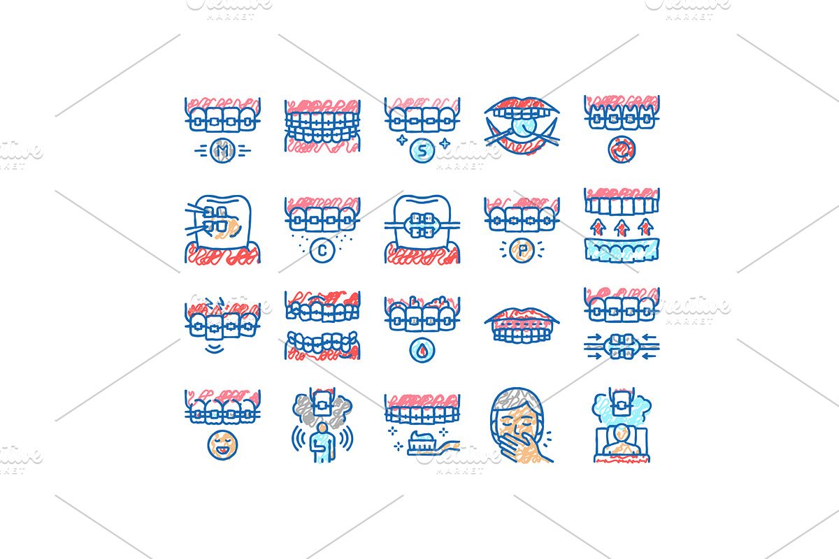 Tooth Braces Accessory set Icons, an Object Illustration by pikepicture