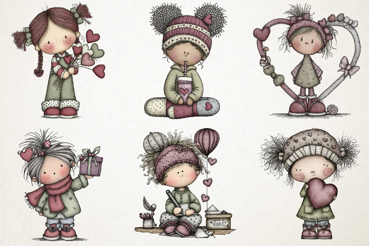 Valentine Cute Quirky Girl Clipart, an Illustration by RobertsArt (Photo 7 of 7)