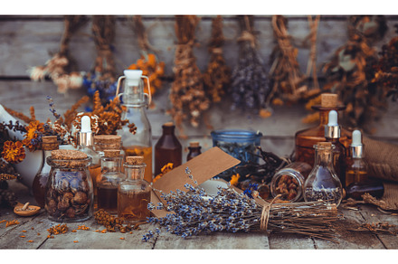 Medicinal herbs and tinctures, a Health & Medical Photo by yanadjana