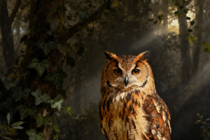 Eurasian Eagle-Owl and Robin, an Animal Illustration by Virgo Studio