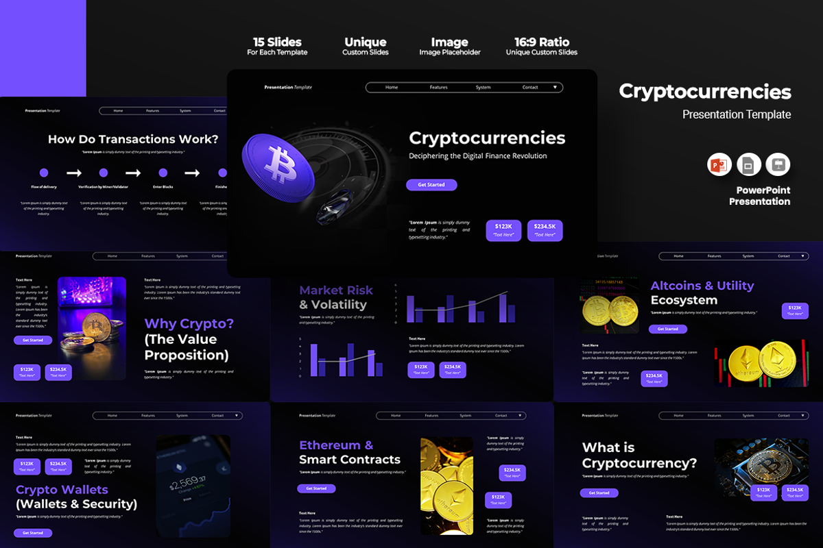 Cryptocurrencies PowerPoint Template, a Presentation Template by Iqsiart Studio (Photo 1 of 3)