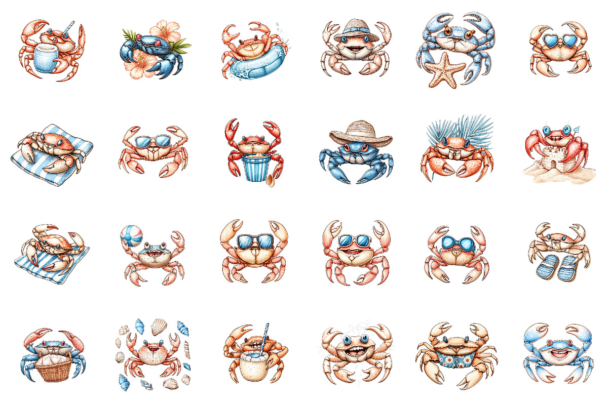 Whimsical Summer Crab Clipart, an Illustration by designcity5 (Photo 2 of 5)