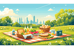 Picnic blanket park. Full basket, an Illustration by Stock-Smart-Start