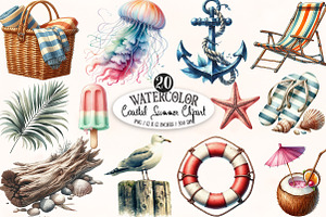 Coastal Summer Clipart PNG, an Illustration by Designking