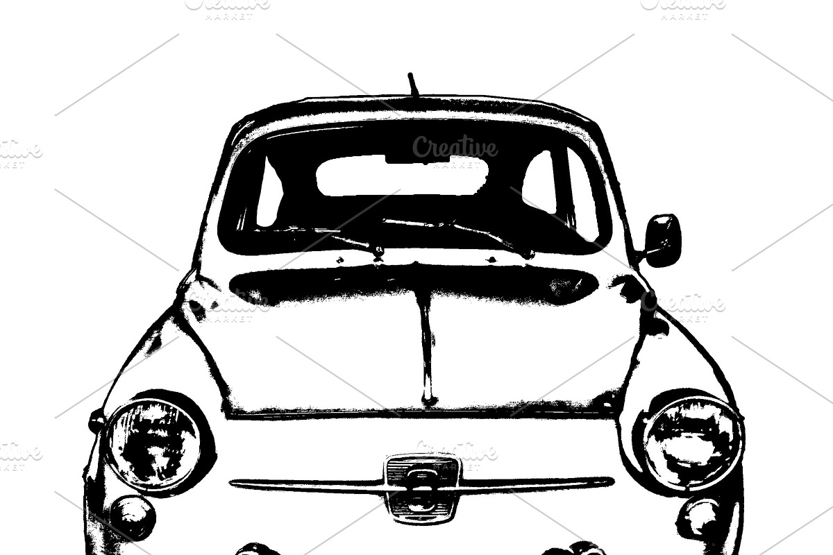 Vintage white car front view isolated graphic, a Transportation Illustration by DanFLCreativo