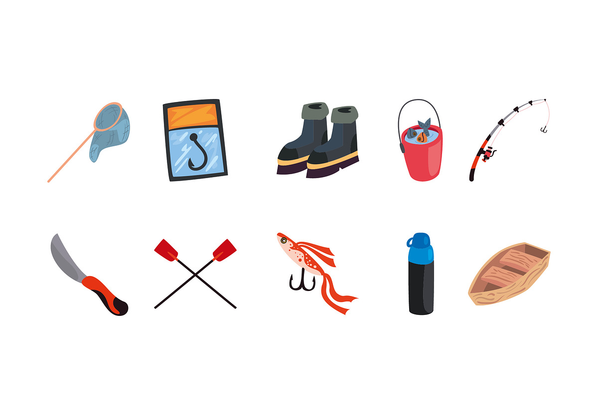 Fishing Equipment Icon Set