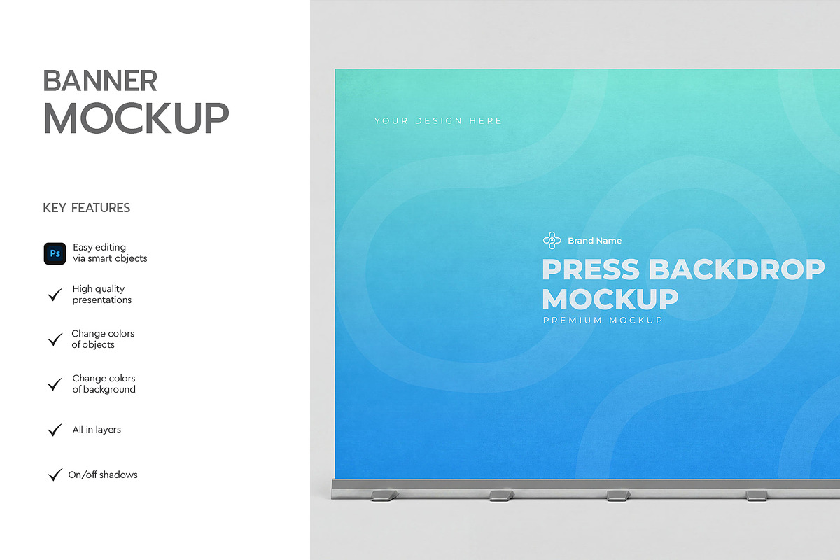 Press Backdrop Banner PSD Mockup, an Advertising Mockup by graphypix (Photo 2 of 4)
