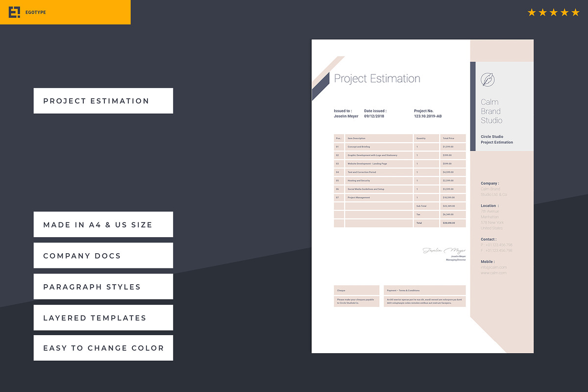 Calm Brief - Estimation - Invoice, a Stationery Template by Egotype (Photo 3 of 9)