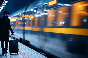 Man in black coat and hat standing, a Transportation Photo by MistyDay