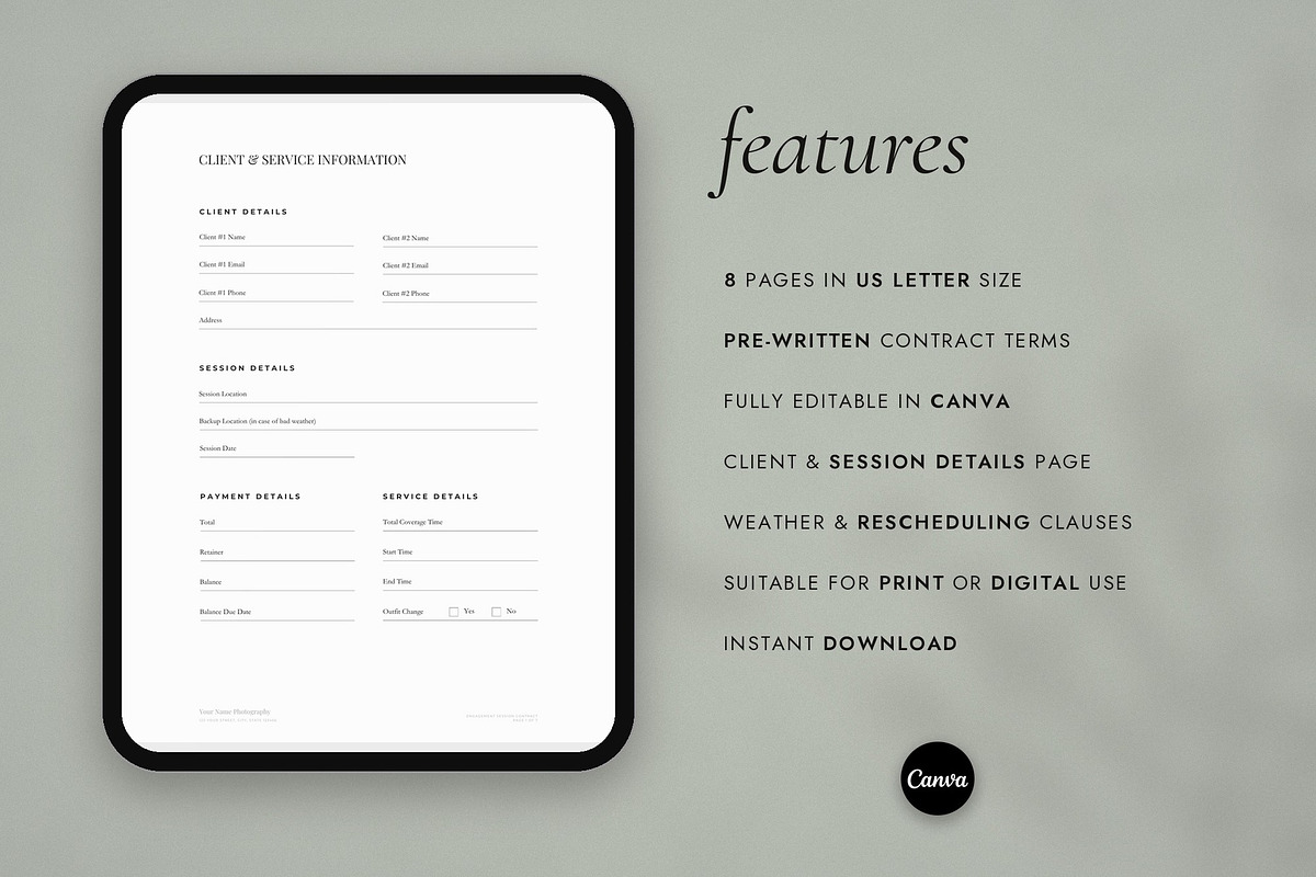 Engagement Session Contract, a Stationery Template by Cagdas Yoldas (Photo 4 of 8)