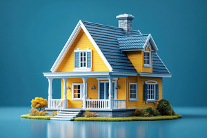 Vibrant yellow house with charming d, a Photo by Tanuart