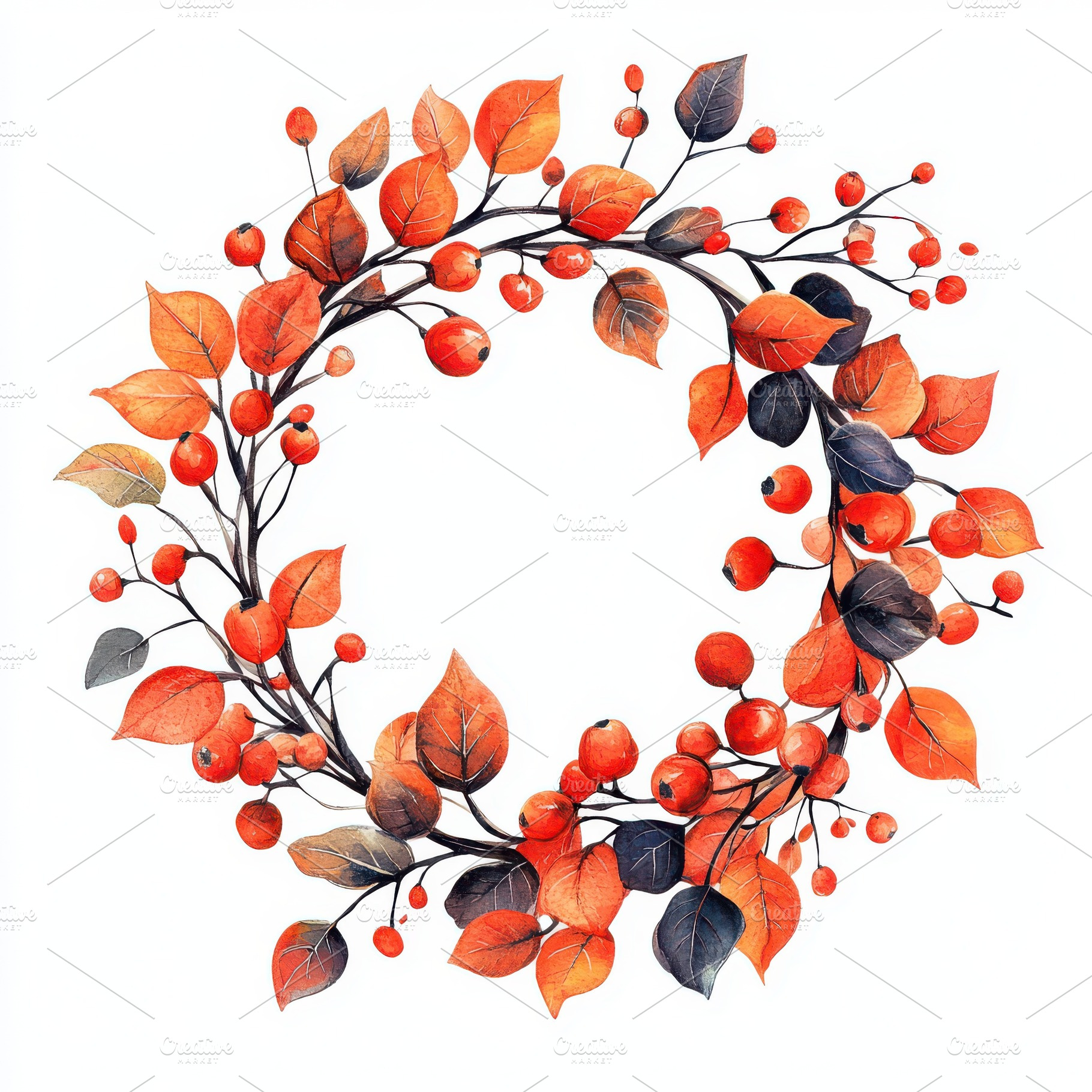 Watercolor autumn wreath made of bra, an Abstract Photo by Pixeness Studio