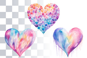 Pastel Hearts Watercolor Clipart PNG