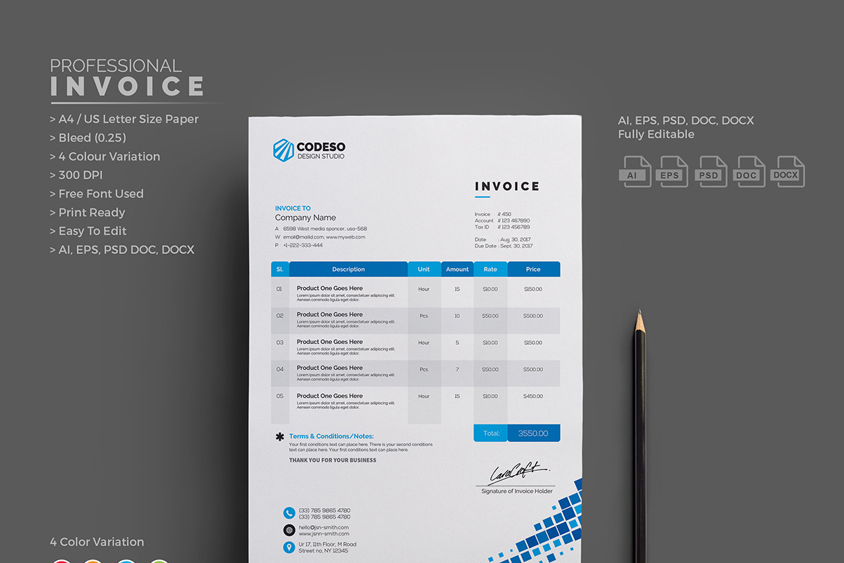 Business Invoice, a Stationery Template by GenerousArt