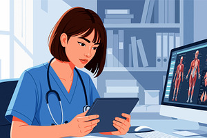 Young doctor woman reviewing muscle, a Photo by angellodeco