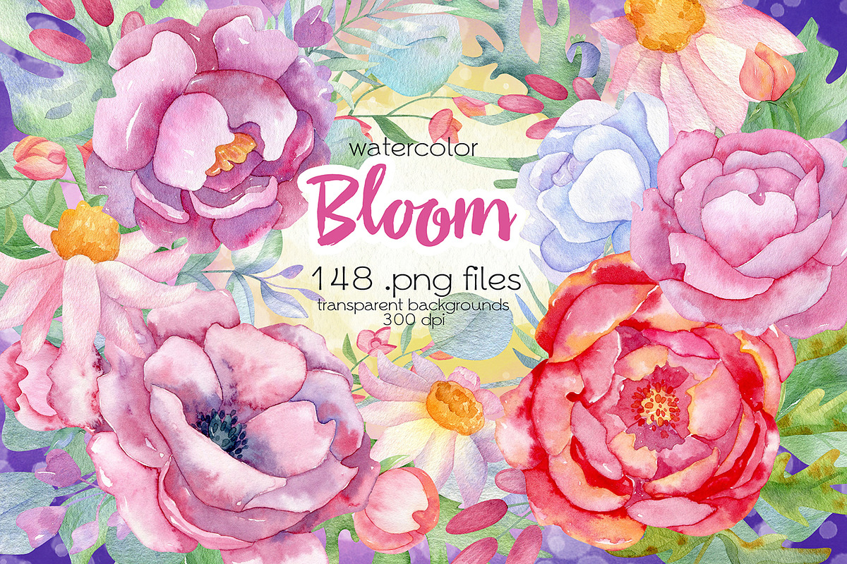 Watercolor Flowers Bundle, an Illustration by OllyKo Art (Photo 1 of 15)