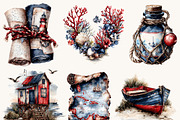 Watercolor Ocean Summer Clipart, a Seasonal Illustration by BusyDaydesign (Thumbnail 5 of 9)