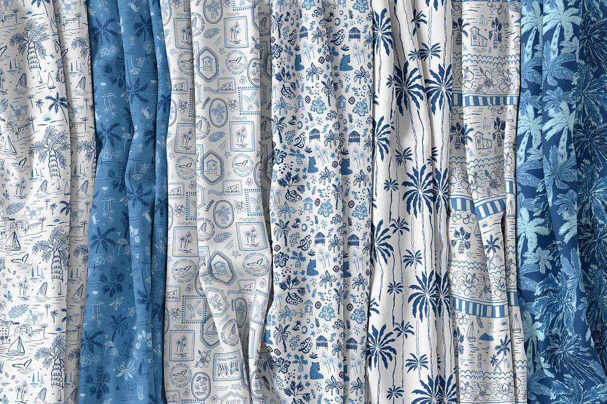 Blue tropical summer beach patterns, a Pattern Graphic by Tani Kuzminka (Photo 4 of 22)