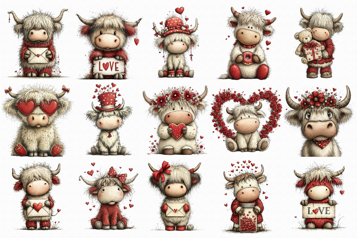 Whimsical Valentine-highland Cow Cli, an Illustration by Libby Wishes (Photo 5 of 8)