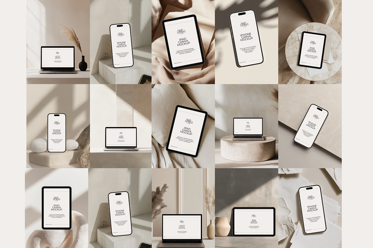 Canva Device Mockups Beige Aesthetic, a Mockup by highbrandclub (Photo 2 of 6)