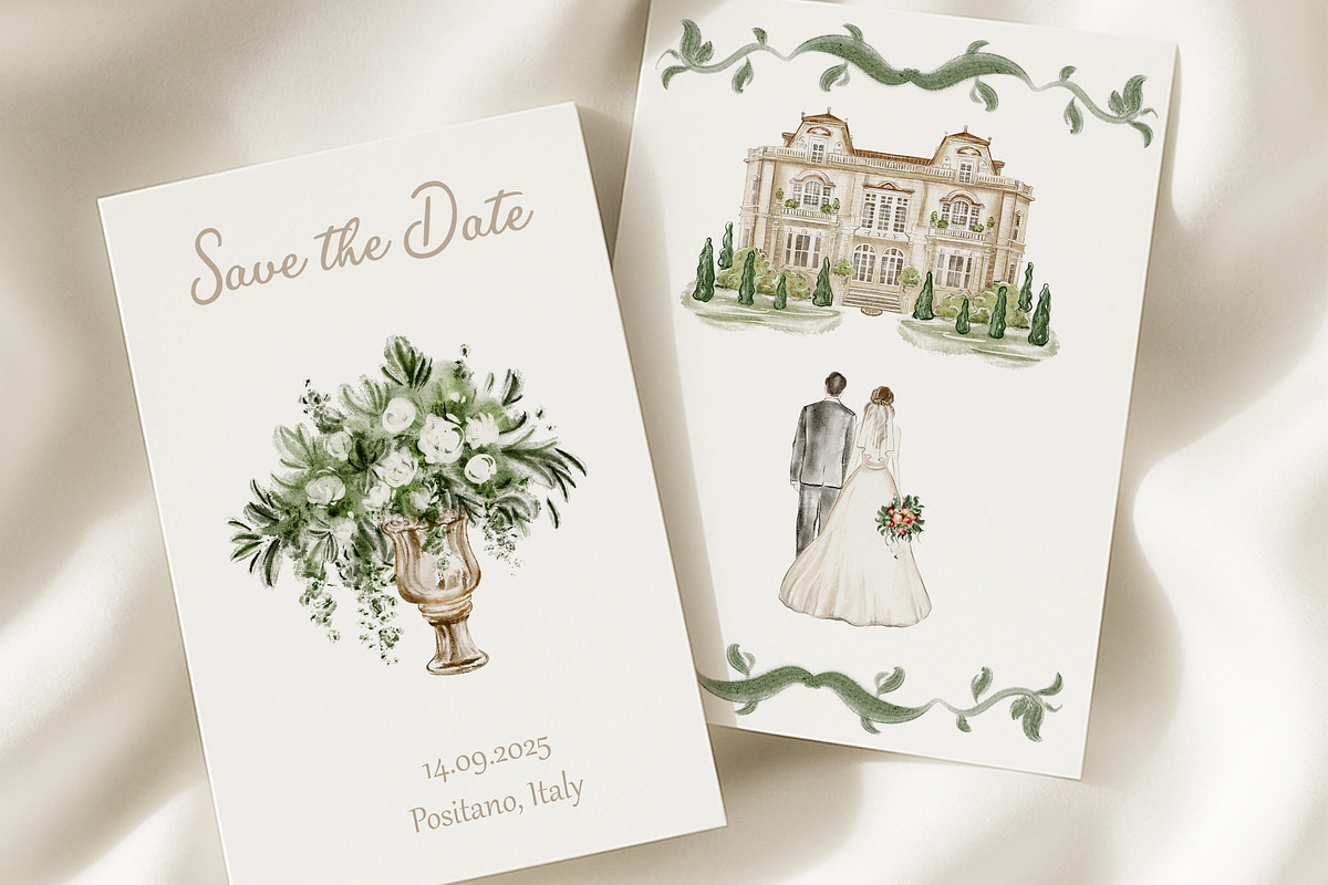 Watercolor Villa Wedding Clipart Set, an Object Illustration by LenArt (Photo 12 of 14)
