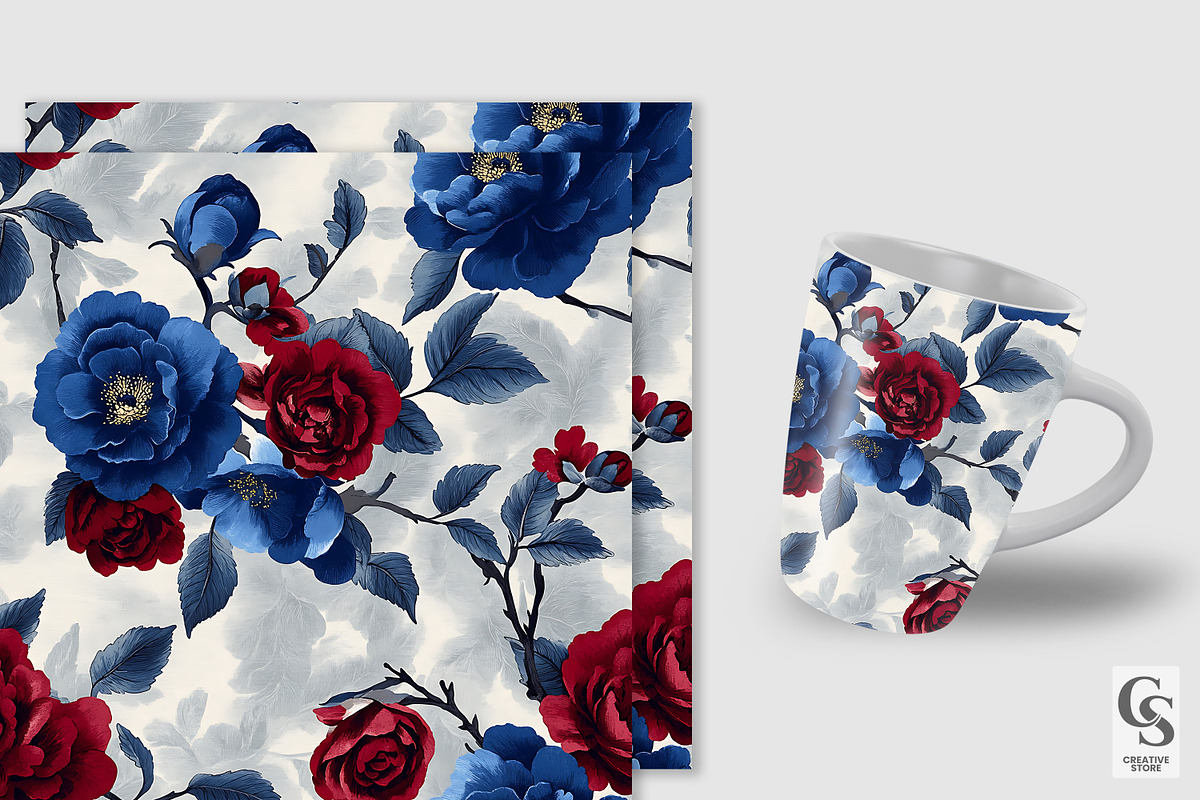Red and Blue American Roses Pattern, a Pattern Graphic by Creative Store (Photo 3 of 5)