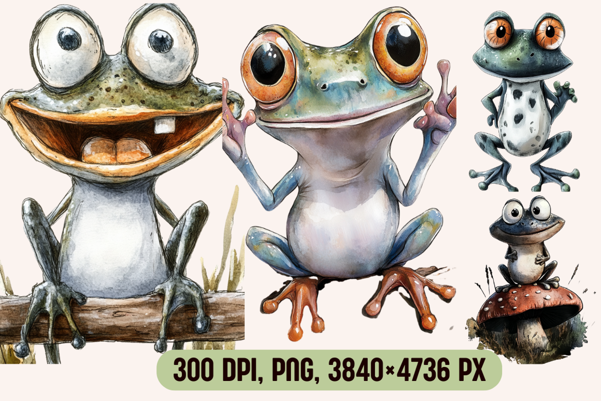 Watercolor Cartoon Frog Illustration, an Animal Illustration by PrintHaven Designs (Photo 4 of 10)