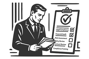 Businessman Reviewing Compliance, a Person Illustration by AlexArt