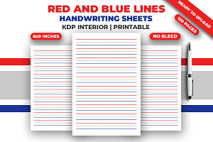 Red And Blue Lines Handwriting Sheet, a Print Template by M9 Design