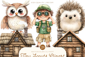 Watercolor Tiny Scouts Clipart, an Object Illustration by SparkyDesignsUS