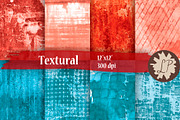 Coral and Blue Painted Papers, a Texture Graphic by Liz Plummer (Thumbnail 1 of 5)