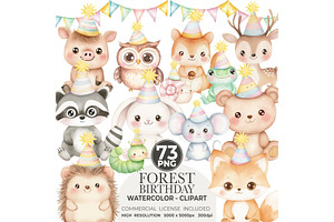 Forest Birthday Watercolor Clipart, an Illustration by CharmClipart