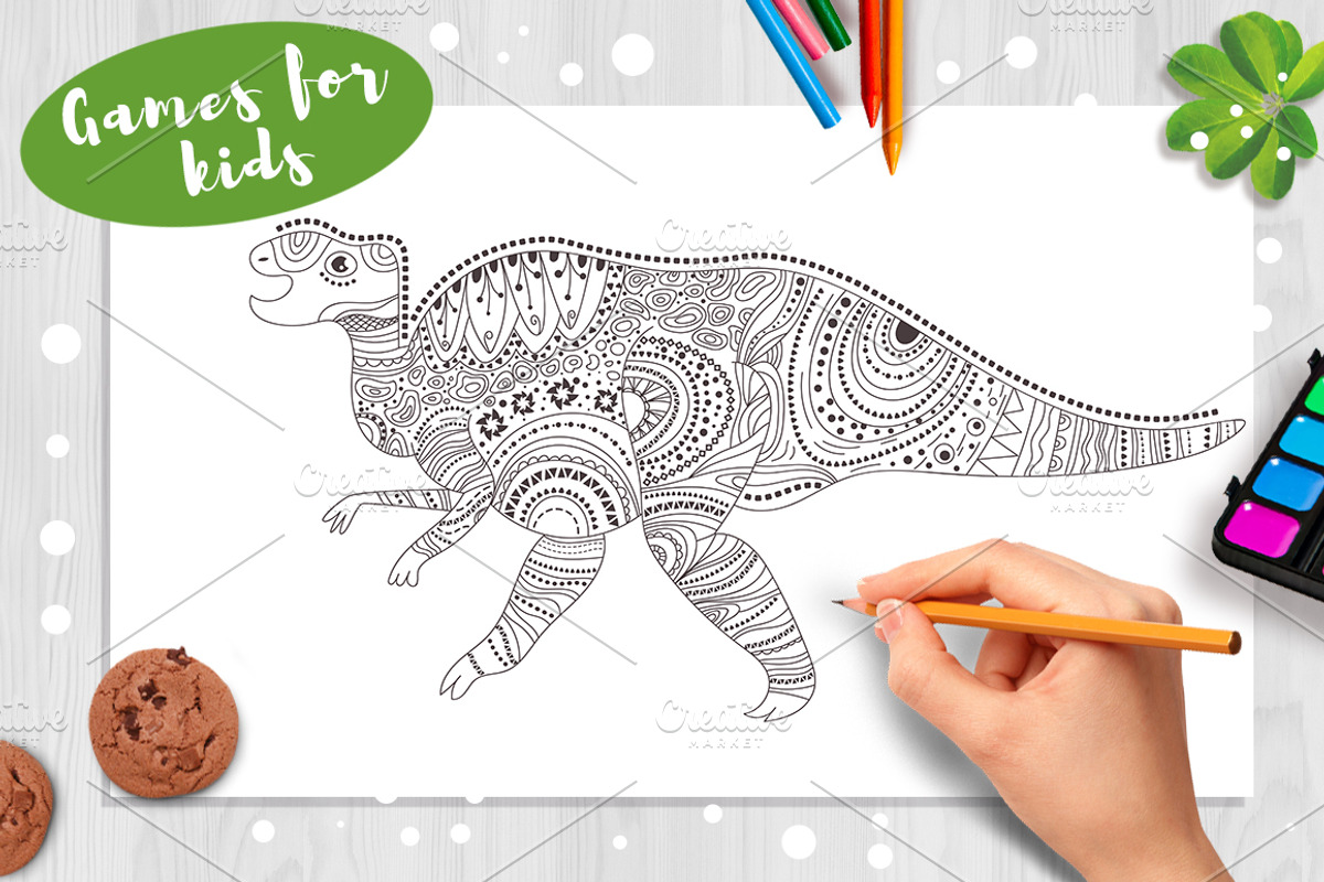 Dinosaurs. Coloring pages, a Background Graphic by Anna Violet (Photo 4 of 6)