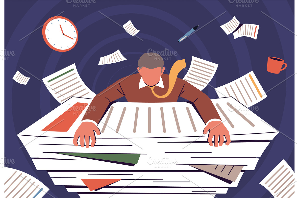 Office employee works with documents, a Finance Illustration by YummyBuum