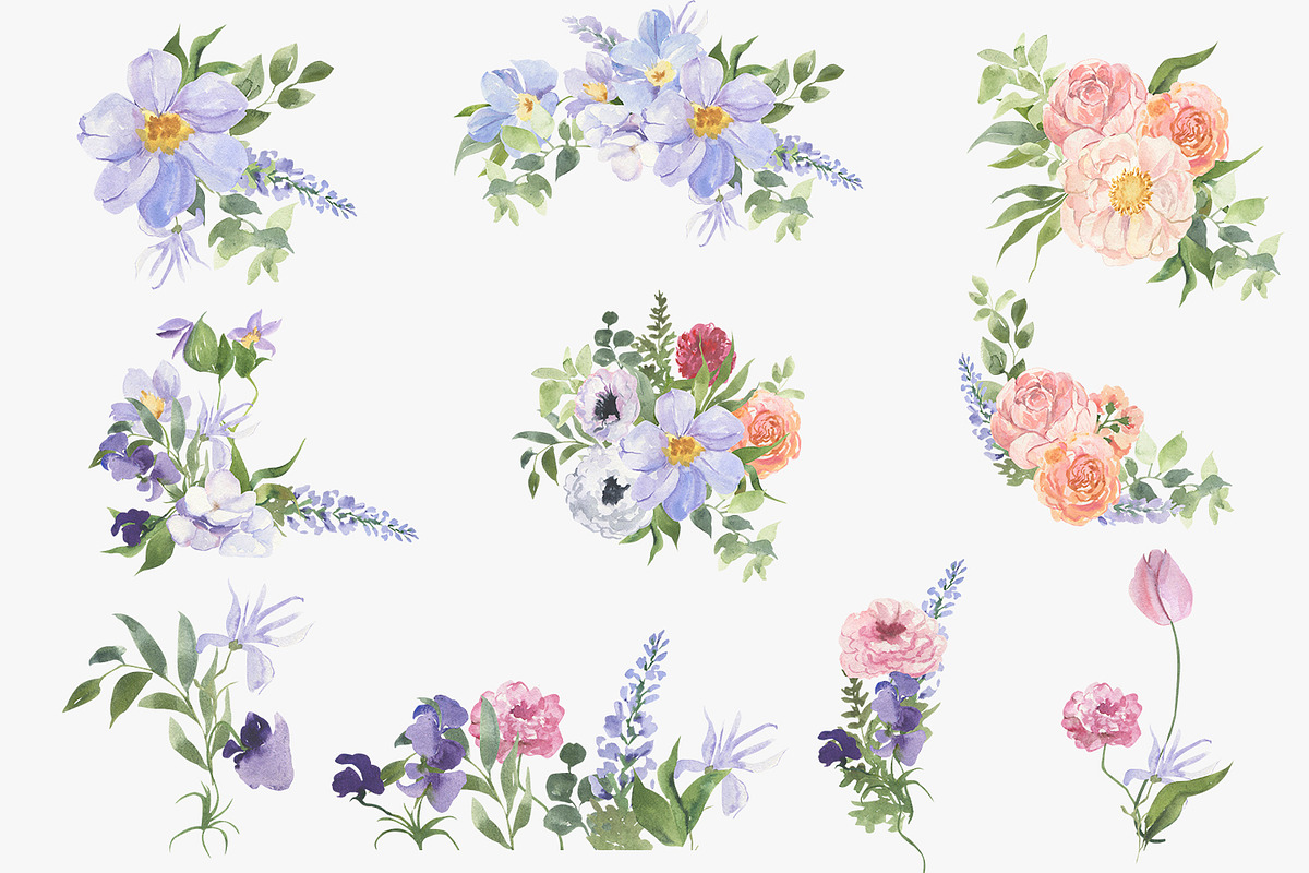 Spring bouquet watercolor clipart, a Decorative Illustration by Love Watercolor Store (Photo 6 of 9)
