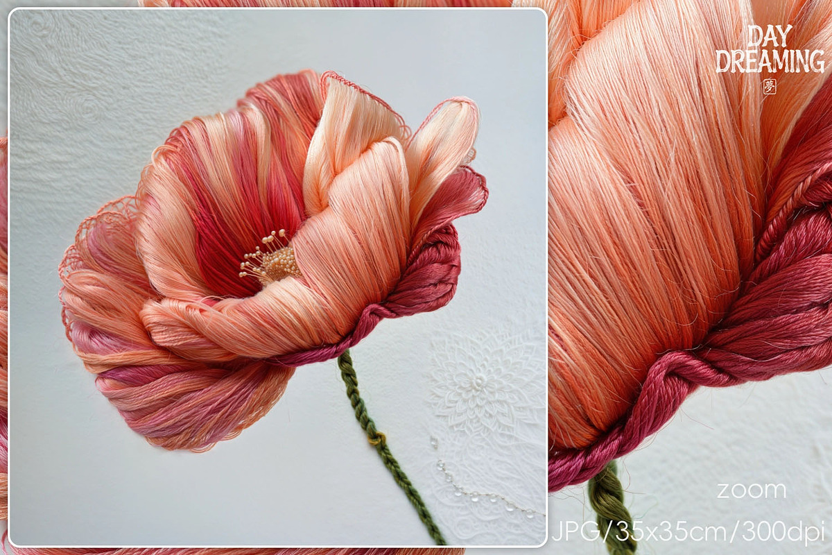 Delicate Silk Poppy Embroidery Art, a Decorative Illustration by yahu88studio (Photo 5 of 7)