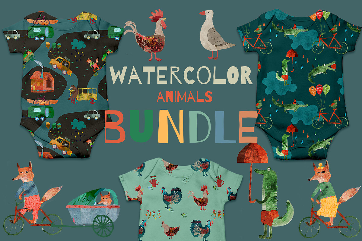 Bundle Animals Watercolor, a Pattern Graphic by watercolor kamill (Photo 1 of 17)