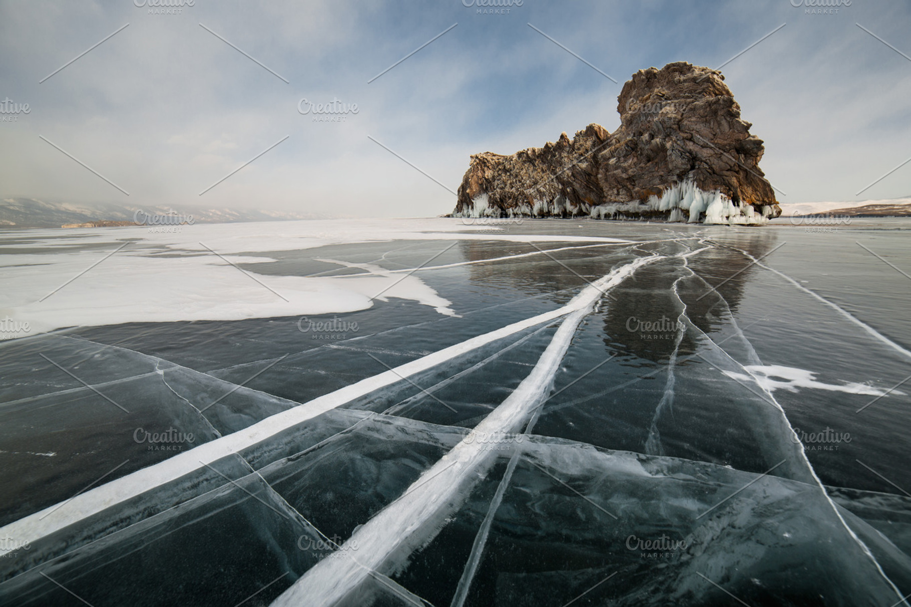 Winter landscape frozen baikal lake featuring adventure, baikal, and blue, a Nature Photo by GoodMomentShop