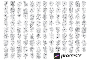 Floral Flower Set 12 Procreate Brush