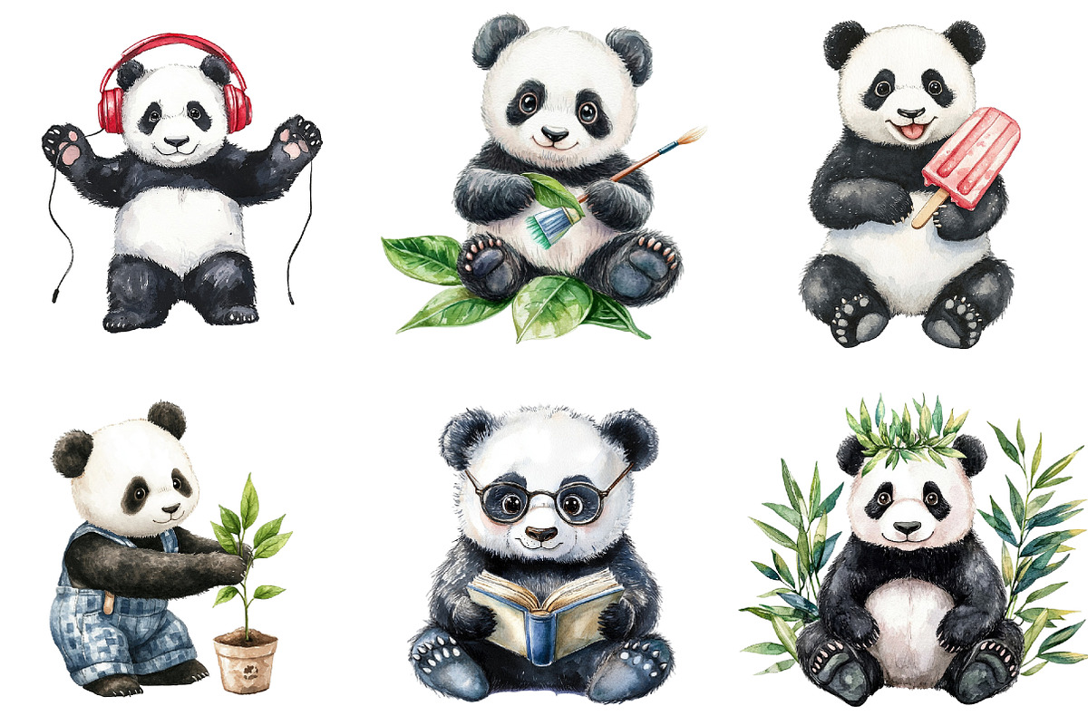 Playful Panda Clipart Bundle, an Illustration by Pixels.Craft (Photo 4 of 8)