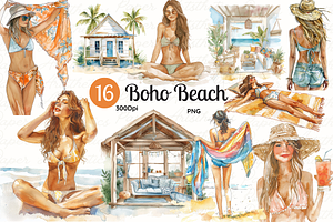 Boho Beach Watercolor Clipart Png