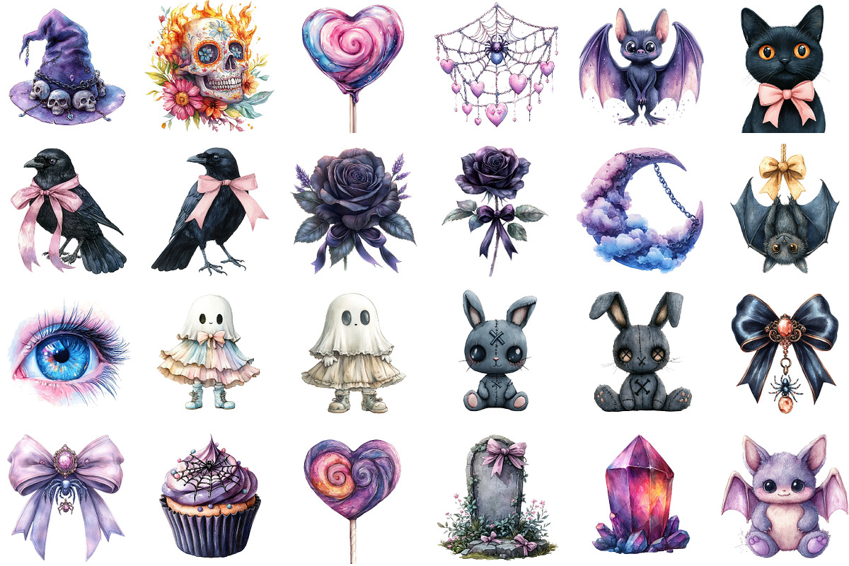 Pastel Goth Halloween Clipart, an Illustration by Sublimation Artist (Photo 2 of 6)