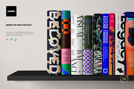 Books on Shelf Mockup, a Books & Magazine Mockup by creatsy5